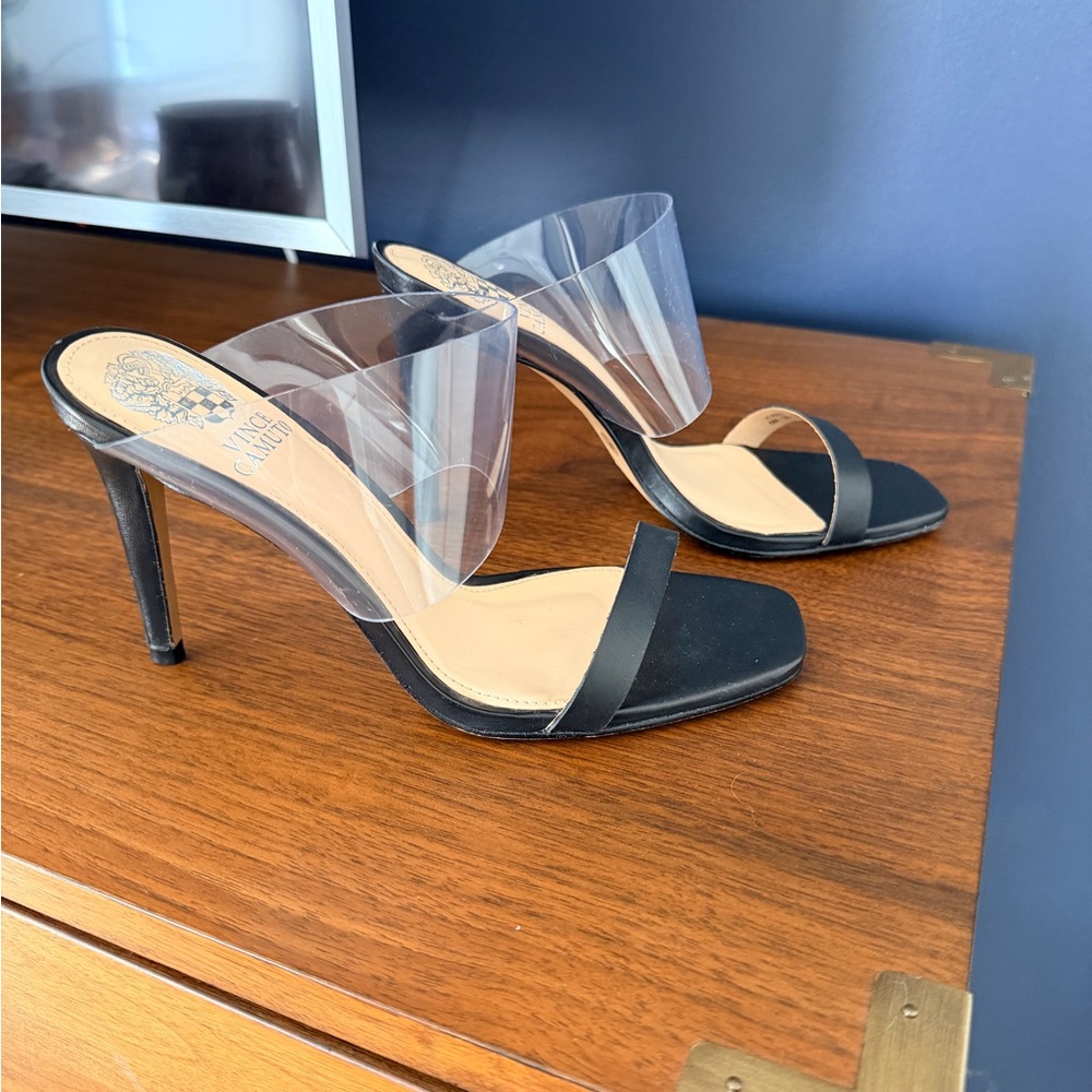 Vince Camuto Black and Clear Heels